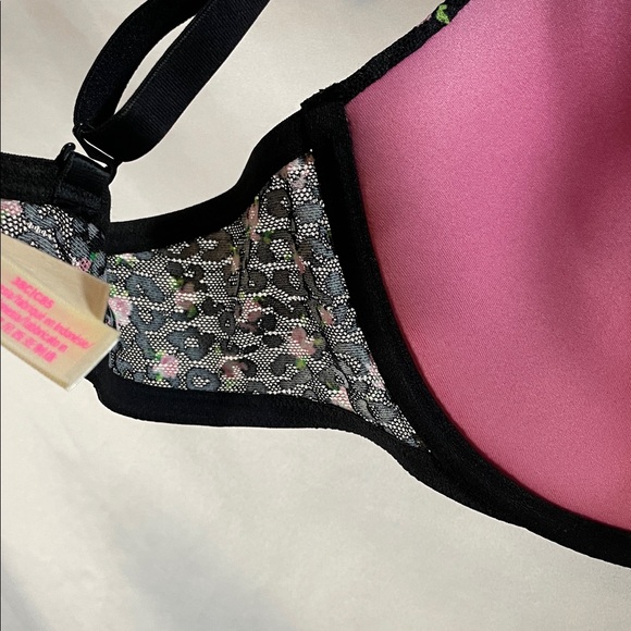 PINK Victoria's Secret Black Bra with Pink Floral Design - Picture 7 of 10